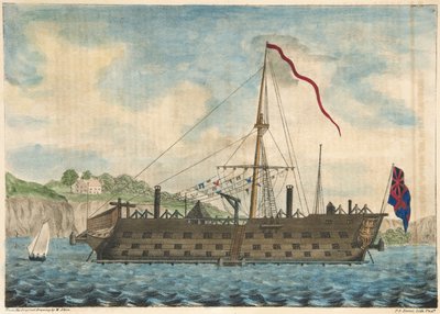 Prison Ship Saratoga off Dartmouth, pub. 1840 by Martyn after Alken